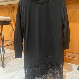 Black Long Sleeve Top with Lace Hem